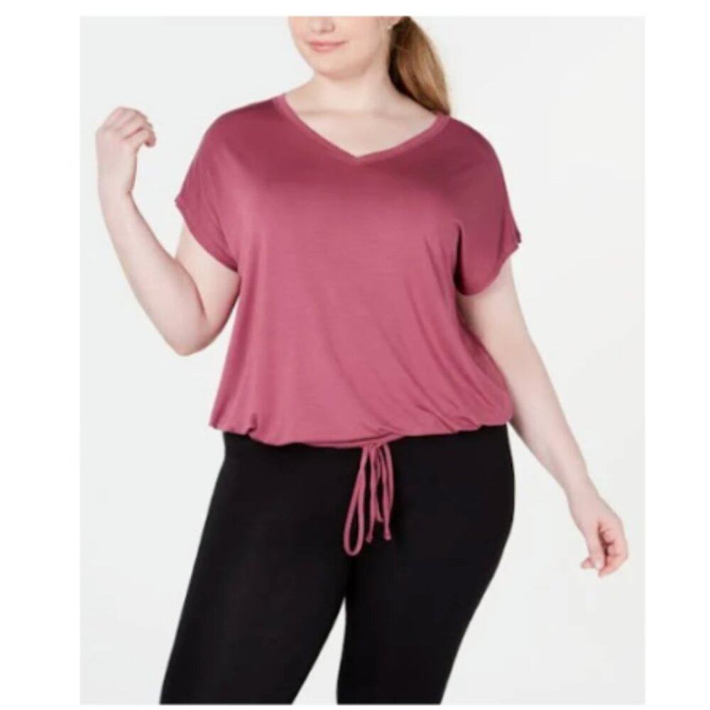 Ideology Womens Top Plus Size Drawstring Shirt Hawthorn Rose Active Stretch 2X